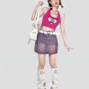 Y2K Star Patch Belted Leg Warmers for Trendy Coquette and Grunge Aesthetic Outfits