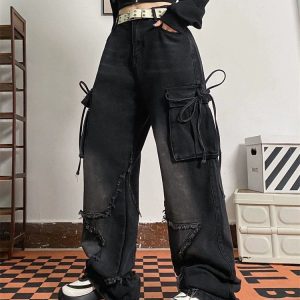 Y2K Star Patch Cargo Jeans for Trendy Aesthetic Outfits and Grunge Style Looks