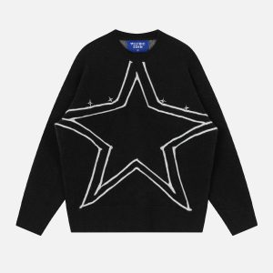 Y2K Star Rivet Sweater: Trendy Grunge Aesthetic Knit for Cozy, Cute Outfits