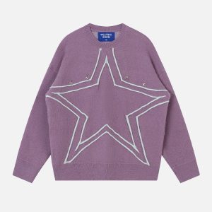 Y2K Star Rivet Sweater: Trendy Grunge Aesthetic Knit for Cozy, Cute Outfits