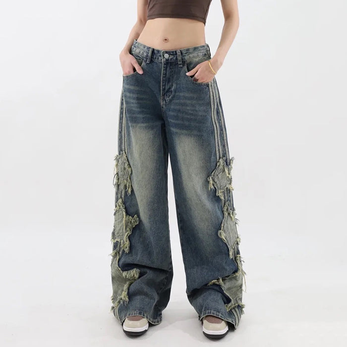 Y2K Star Side Stripe Jeans - Trendy Grunge Aesthetic Denim for Stylish Outfits