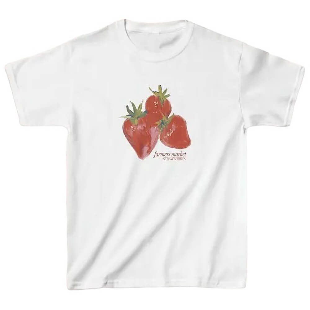 Y2K Strawberry Graphic T-Shirt - Cute Aesthetic Tee for Coquette and Grunge Styles