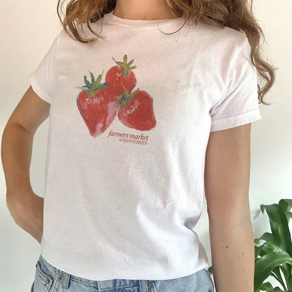 Y2K Strawberry Graphic T-Shirt - Cute Aesthetic Tee for Coquette and Grunge Styles