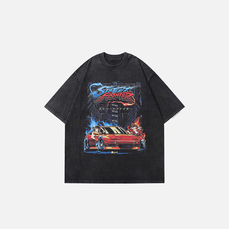 Y2K Street Fighter Car Print T-Shirt - Retro Aesthetic Graphic Tee for Trendy Outfits