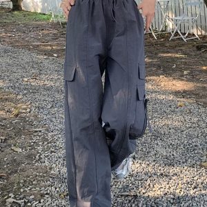 Y2K Street Style Parachute Wide Leg Pants for Trendy Aesthetic Outfits