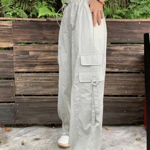 Y2K Street Style Parachute Wide Leg Pants for Trendy Aesthetic Outfits