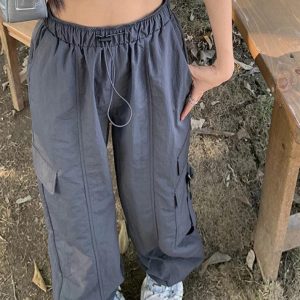 Y2K Street Style Parachute Wide Leg Pants for Trendy Aesthetic Outfits