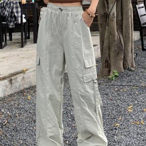 Y2K Street Style Parachute Wide Leg Pants for Trendy Aesthetic Outfits