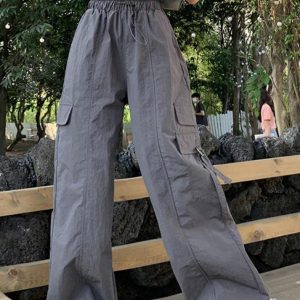 Y2K Street Style Parachute Wide Leg Pants for Trendy Aesthetic Outfits