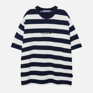 Y2K Stripe Letter Tee: Trendy Coquette Aesthetic Top for Cute Outfits and Grunge Style