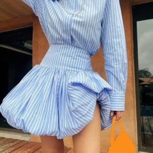 Y2K Striped Bubble Mini Skirt - Cute Pastel Goth Aesthetic for Trendy Outfits