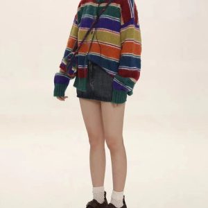 Y2K Striped Cardigan: Comfy Vintage-Inspired Layering for Coquette and Grunge Aesthetics