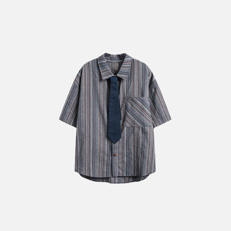 Y2K Striped Necktie Shirt - Vintage Aesthetic Top for Coquette and Grunge Styles