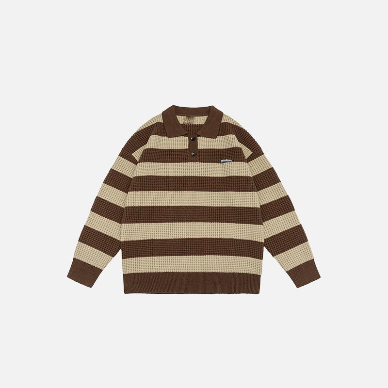 Y2K Striped Polo Sweatshirt - Vintage Aesthetic Top for Cozy, Stylish Outfits