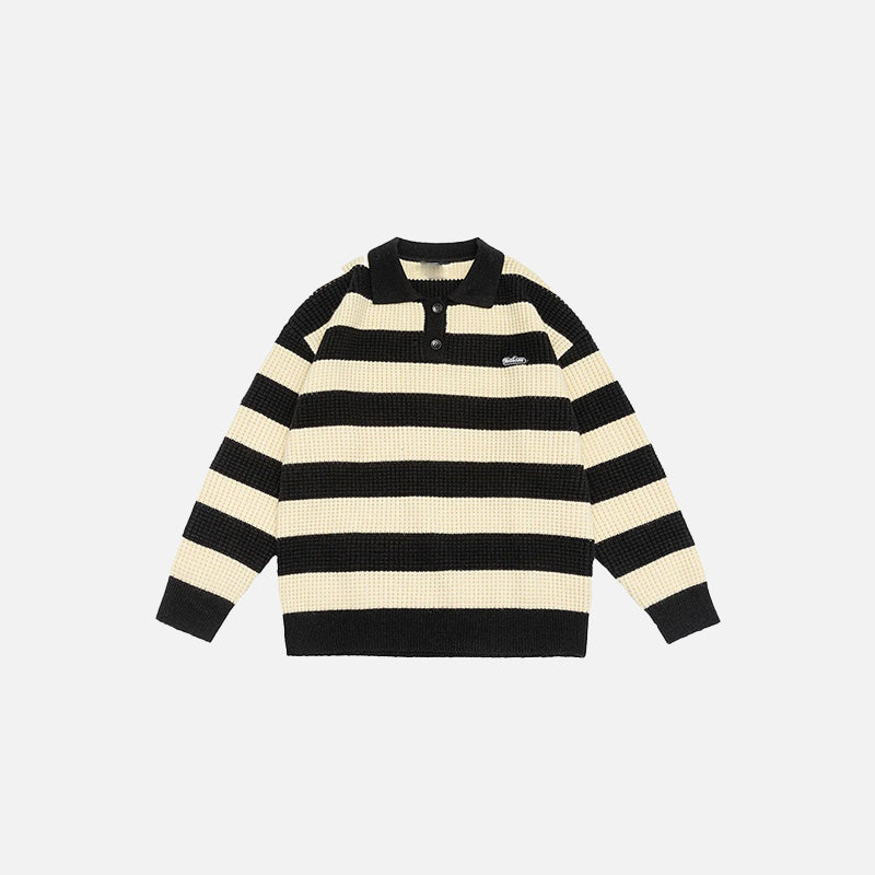 Y2K Striped Polo Sweatshirt - Vintage Aesthetic Top for Cozy, Stylish Outfits