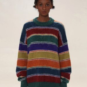 Y2K Striped Sweater: Cute and Comfy Top for Coquette and Grunge Aesthetic Outfits