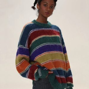 Y2K Striped Sweater: Cute and Comfy Top for Coquette and Grunge Aesthetic Outfits