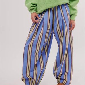 Y2K Striped Sweatpants for Comfy Aesthetic Outfits - Retro Grunge Style Essentials