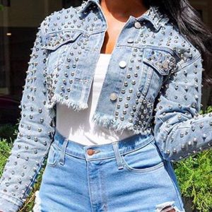 Y2K Studded Denim Jacket: Edgy Grunge Style for Aesthetic Outfits and Vintage Vibes