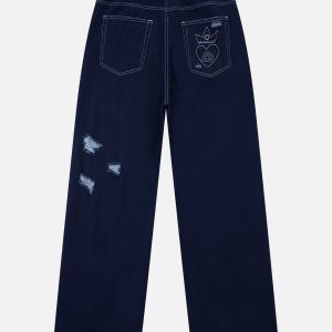 Y2K Style Arc Applique Embroidery Jeans for Trendy Aesthetic Outfits