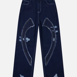 Y2K Style Arc Applique Embroidery Jeans for Trendy Aesthetic Outfits