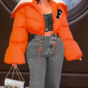 Y2K Style Letter Embroidery Puffer Jacket - Trendy Grunge Aesthetic Outerwear