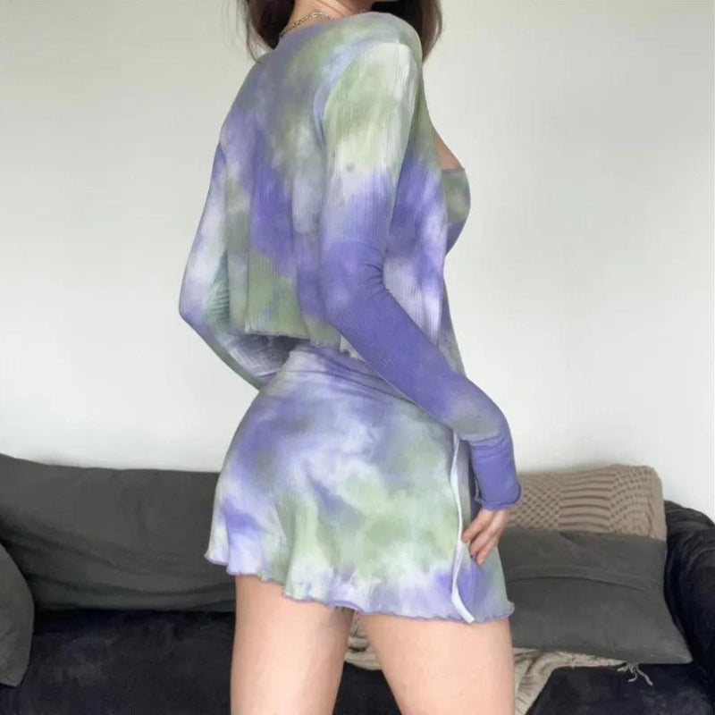 Y2K Tie Dye Bolero Mini Dress - Cute Coquette Aesthetic for Trendy Outfits