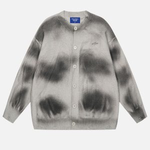 Y2K Tie Dye Distressed Cardigan - Trendy Grunge Aesthetic Layering Piece for Stylish Outfits