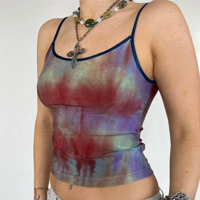 Y2K Tie-Dye Whirl Cami Top - Cute Aesthetic Crop for Grunge and Coquette Styles