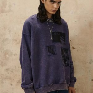 Y2K Urban Patchwork Sweatshirt - Trendy Grunge Aesthetic Top for Stylish Outfits