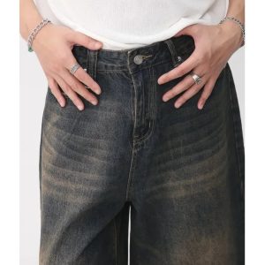 Y2K Vintage Black Wide-Leg Jorts for Trendy Grunge Aesthetic Outfits and Casual Style