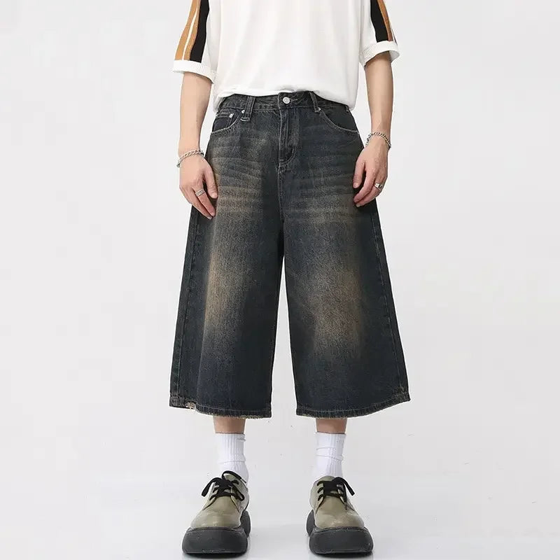 Y2K Vintage Black Wide-Leg Jorts for Trendy Grunge Aesthetic Outfits and Casual Style