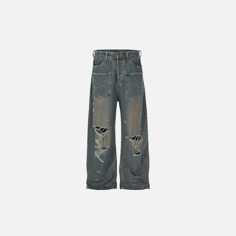 Y2K Vintage Loose-Fit Ripped Jeans for a Grunge Aesthetic Look