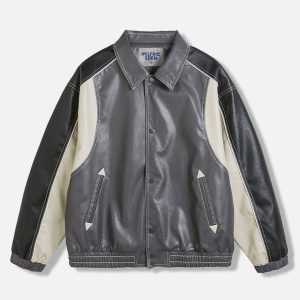 Y2K Vintage Patchwork Racing Jacket - Retro Aesthetic Outerwear for Trendy Outfits