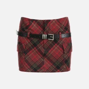 Y2K Vintage Plaid Skirt - Retro Aesthetic Fashion for Trendy Outfits