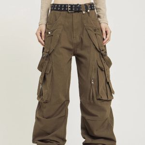 Y2K Vintage Spliced Cargo Pants for Trendy Coquette and Grunge Aesthetic Outfits