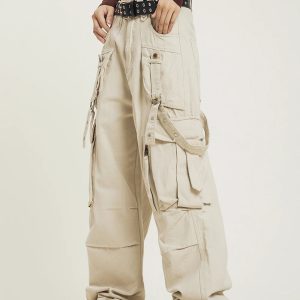 Y2K Vintage Spliced Cargo Pants for Trendy Coquette and Grunge Aesthetic Outfits