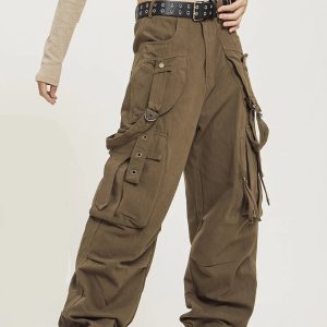 Y2K Vintage Spliced Cargo Pants for Trendy Coquette and Grunge Aesthetic Outfits