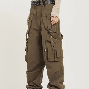 Y2K Vintage Spliced Cargo Pants for Trendy Coquette and Grunge Aesthetic Outfits