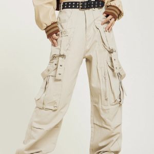 Y2K Vintage Spliced Cargo Pants for Trendy Coquette and Grunge Aesthetic Outfits