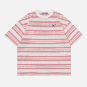 Y2K Vintage Stripe Tee: Retro Aesthetic Top for Coquette and Grunge Styles