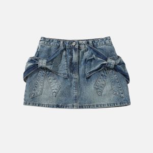 Y2K Washed Denim Cargo Skirt - Trendy Grunge Aesthetic for Effortless Style