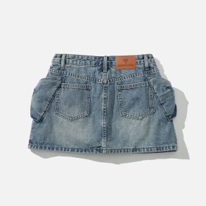 Y2K Washed Denim Cargo Skirt - Trendy Grunge Aesthetic for Effortless Style