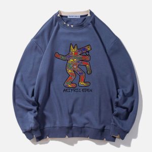 Y2K Werewolf Comic Print Sweatshirt - Cute Grunge Aesthetic Top for Cozy Outfits