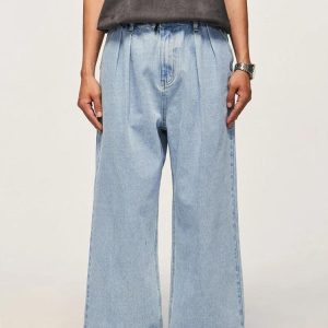 Y2K Wide Leg Denim Jeans for a Grunge Aesthetic Look - Comfy and Stylish Skater Vibes