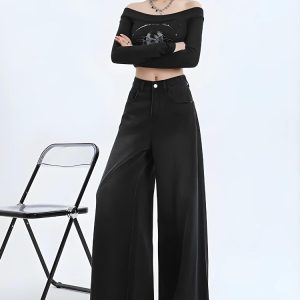 Y2K Wide Leg Jeans - Vintage-Inspired Regular Waist Denim for Trendy Aesthetic Outfits