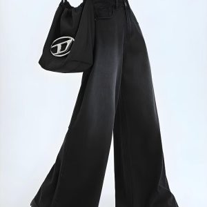 Y2K Wide Leg Jeans - Vintage-Inspired Regular Waist Denim for Trendy Aesthetic Outfits