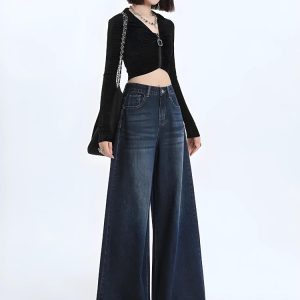 Y2K Wide Leg Jeans - Vintage-Inspired Regular Waist Denim for Trendy Aesthetic Outfits