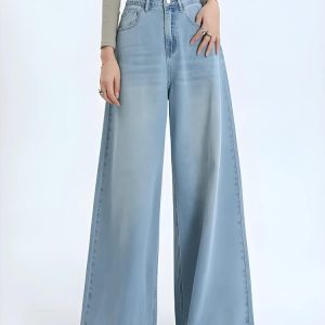 Y2K Wide Leg Jeans - Vintage-Inspired Regular Waist Denim for Trendy Aesthetic Outfits