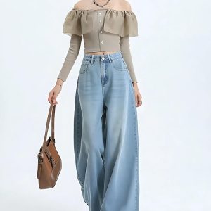 Y2K Wide Leg Jeans - Vintage-Inspired Regular Waist Denim for Trendy Aesthetic Outfits